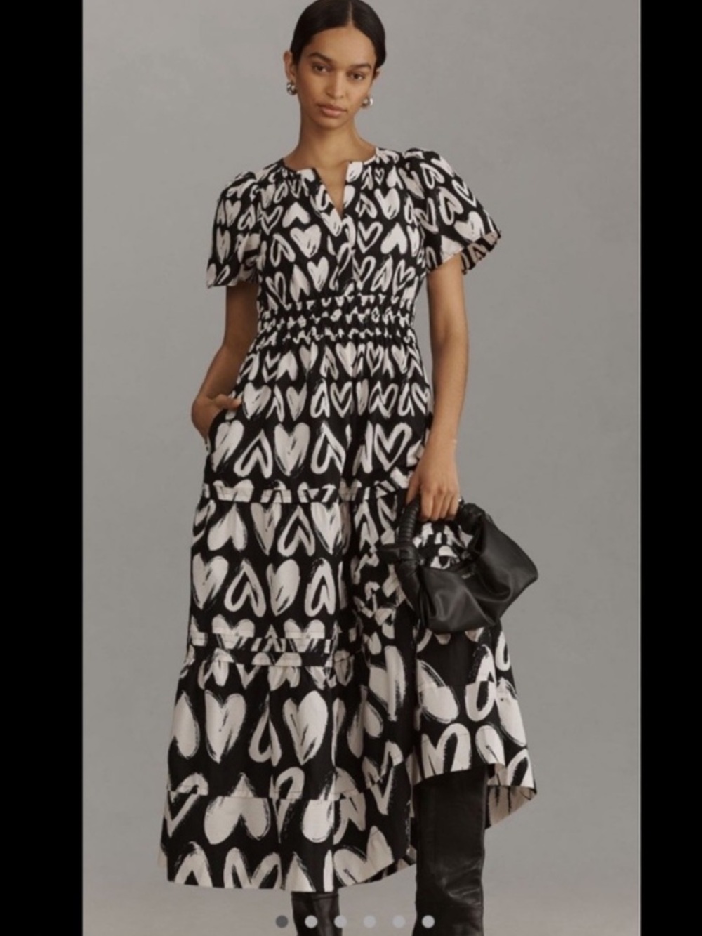 Anthropologie Somerset Black & White Heart Print Max Dress - Women's Size L